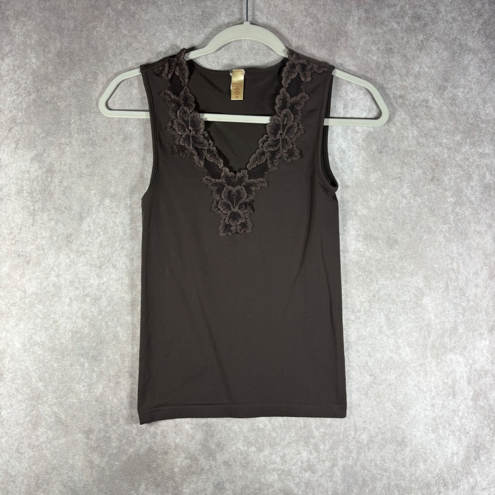 Vintage Banana Republic Tank Top Womens XS Brown Lace Trim V-Neck Sleeveless y2k